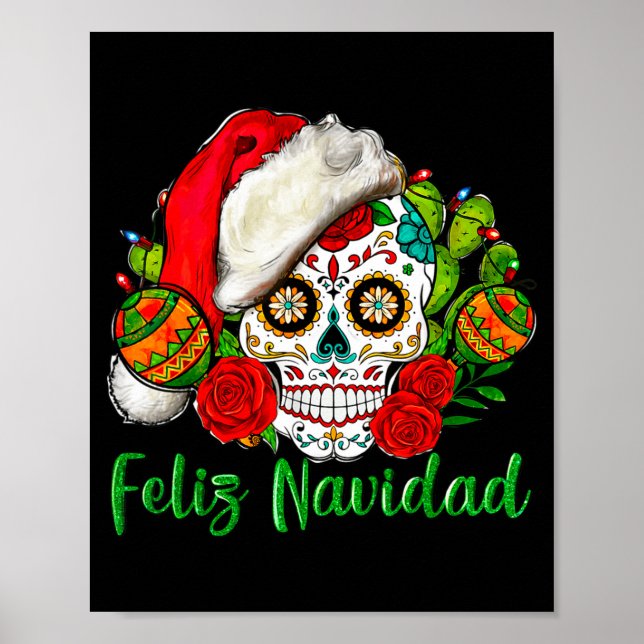 Feliz Navidad Sugar Skull Mexican Christmas  Poster (Framsidan)