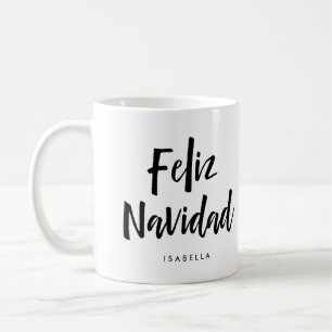 Feliz Navidad   Svartvit handskrivet skript Kaffemugg