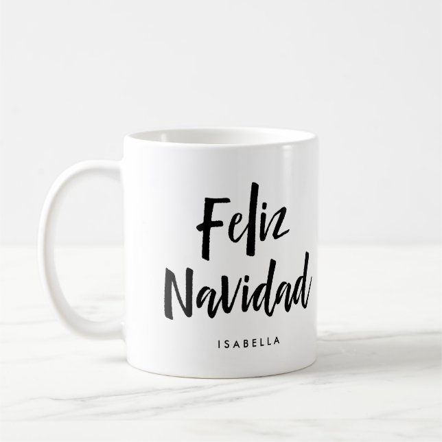 Feliz Navidad | Svartvit handskrivet skript Kaffemugg (Vänster)