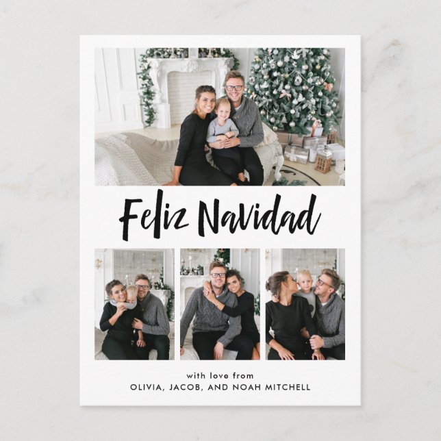 Feliz Navidad| Svartvit multifoto-rutnät Helg Vykort (Framsida)