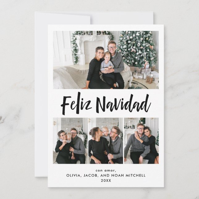 Feliz Navidad| Svartvit multifoto-rutnät Julkort (Framsida)
