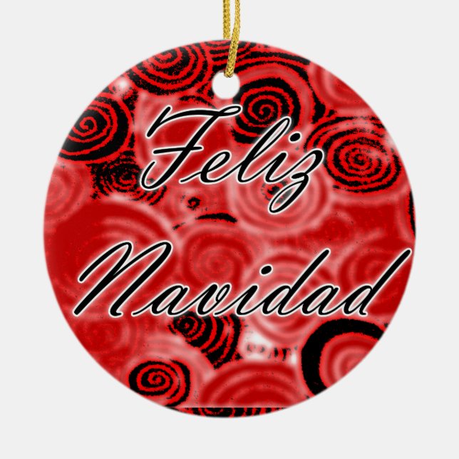 Feliz Navidad Swirls Julgransprydnad Keramik (Framsidan)