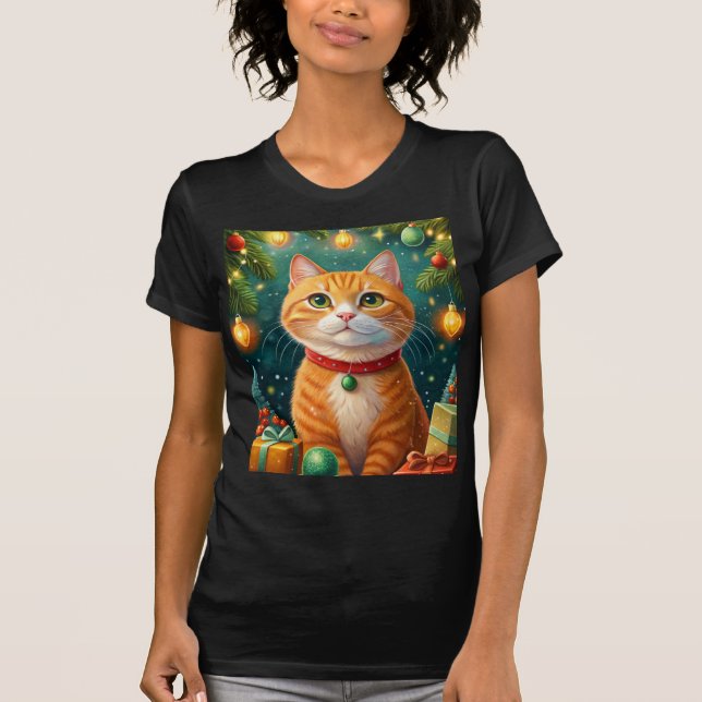 Feliz navidad te desea el gato naranja t shirt (Framsida)