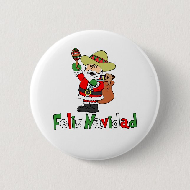 Feliz Navidad Tecknad Santa Sombrero Maracas Knapp (Framsida)