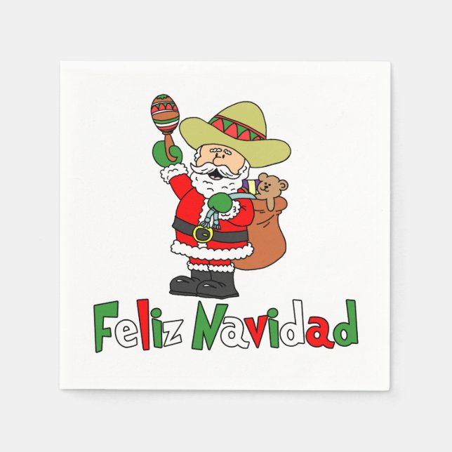 Feliz Navidad Tecknad Santa Sombrero Maracas Pappersservett (Framsidan)