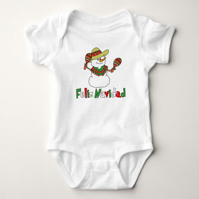 Feliz Navidad Tecknad Snögubbe Sombrero Maracas T Shirt (Framsida)
