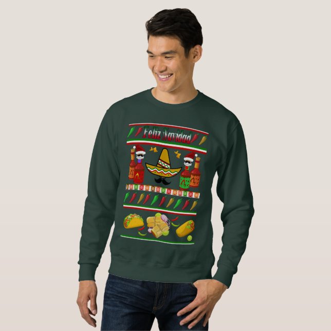 Feliz Navidad Ugly Sweater Mönster Lång Ärmad Tröja (Hel framsida)