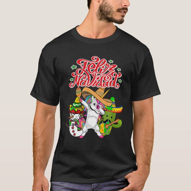 Feliz Navidad Unicorn Cactus Funny Mexican Christm T Shirt (Framsida)