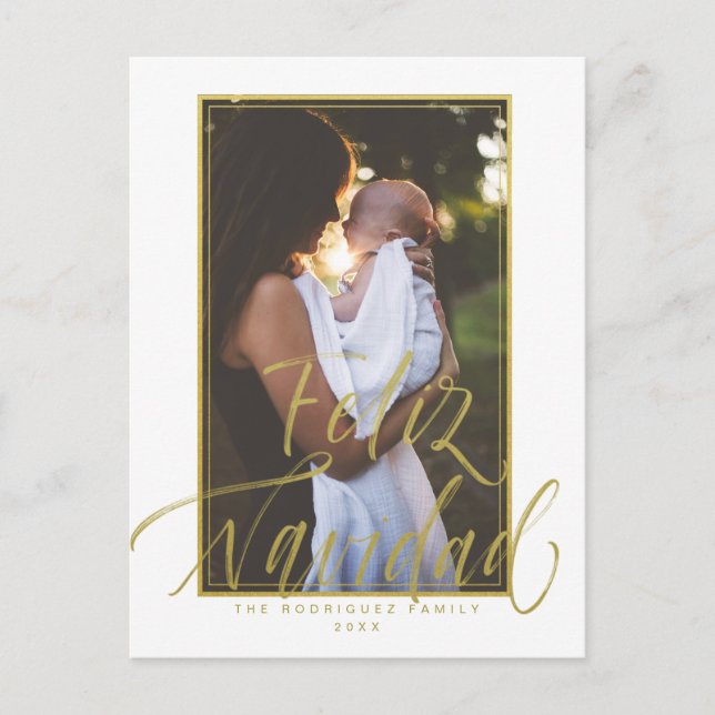 Feliz Navidad White Photo jul Vykort (Framsida)