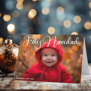 Feliz Navidad White-skript Foto Foldad jul Helgkort