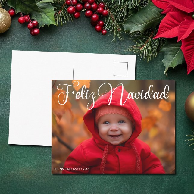 Feliz Navidad White-skript Foto Spansk jul Helg Vykort (Skapare uppladdad)