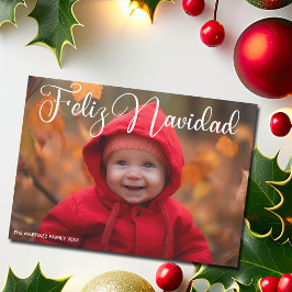 Feliz Navidad White-skript Foto Spansk jul Julkort