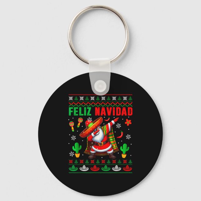 Feliz Navidad Xmas Sweater Santa Sombrero Dabbing  Nyckelring (Framsida)