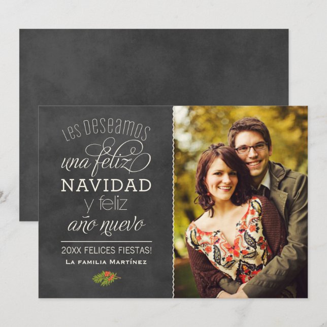 Feliz Navidad y Año Nuevo Deseos | Negro Pizarra Inbjudningar (Fram/baksida)