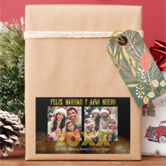 Feliz Navidad y Año Nuevo Elegant Script Photo Rektangulärt Klistermärke