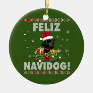 Feliz Navidog Black Labrador Hund ugly Sweater Julgransprydnad Keramik