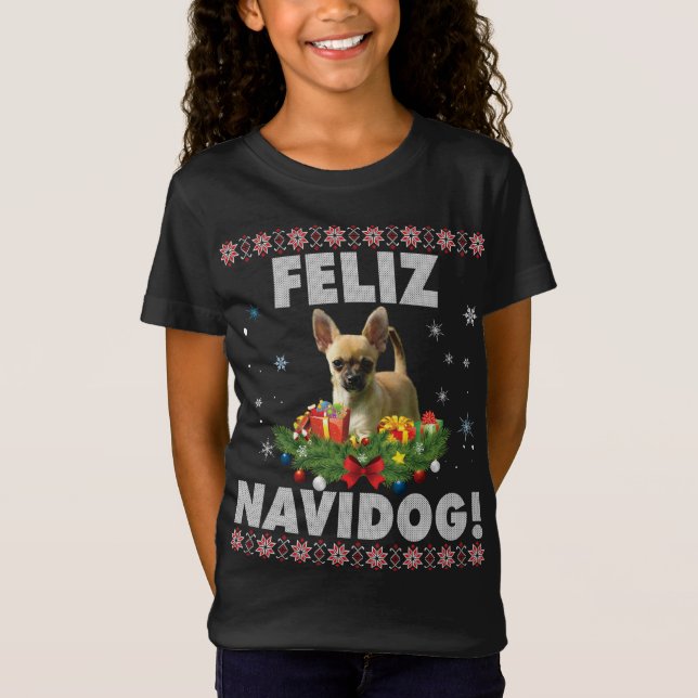 Feliz Navidog Chihuahua Hund Ugly Sweater Santa Ch T Shirt (Framsida)
