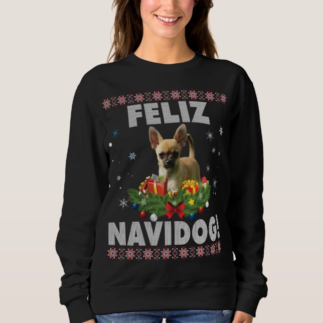Feliz Navidog Chihuahua Hund Ugly Sweater Santa Ch T Shirt (Framsida)