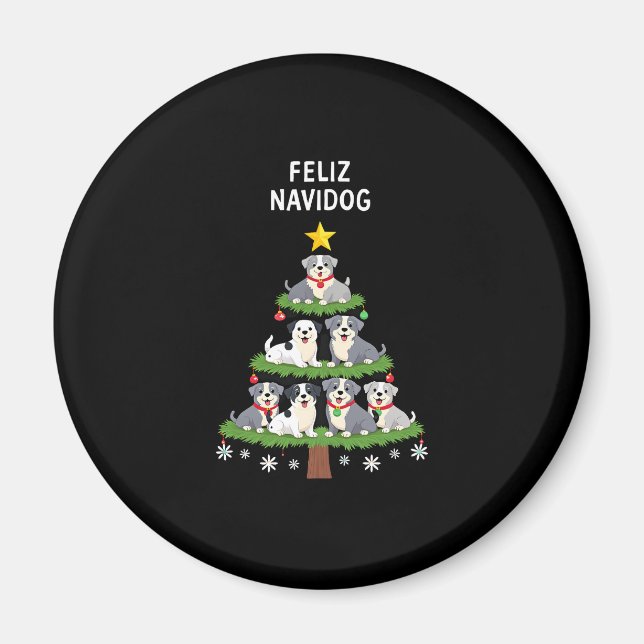Feliz Navidog Christmas Dog T-Shirt, Funny Cute Xm Magnet (Framsidan)