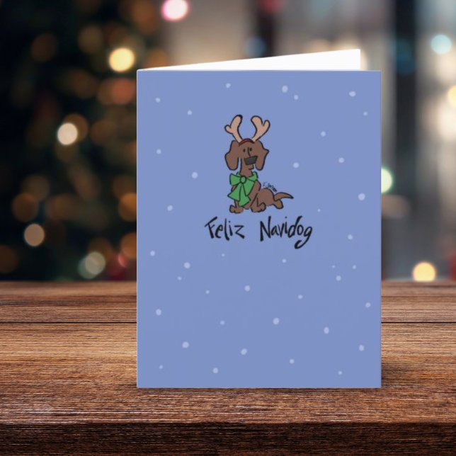 Feliz Navidog Cute Dachshund Reindeer Helgdag Card Helgkort (Skapare uppladdad)
