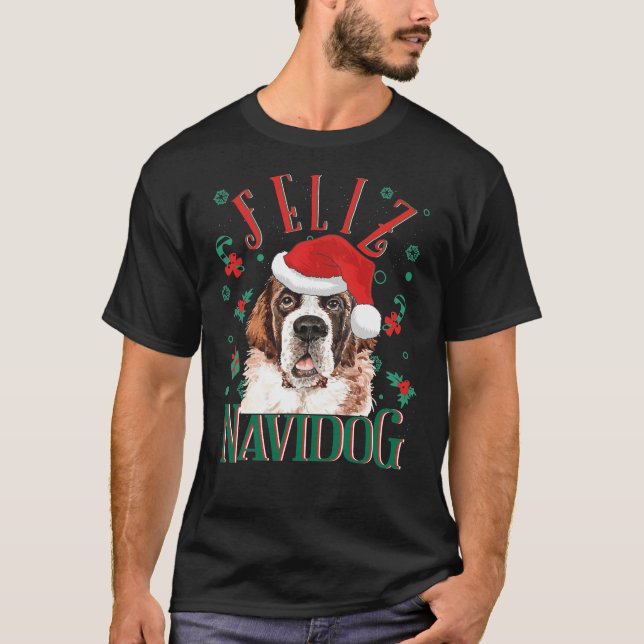 Feliz Navidog Cute Saint Bernard Hund Wearing Chri T Shirt (Framsida)