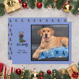 Feliz Navidog Dachshund Reindeer Personalize Photo Julkort
