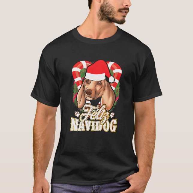 Feliz Navidog Dachshund with Jultomten Hat Hund C T Shirt (Framsida)