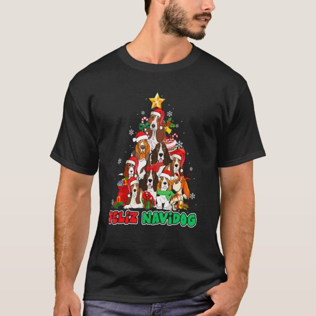 Feliz Navidog Feliz Navidad Christmas Basset Hound T Shirt (Framsida)