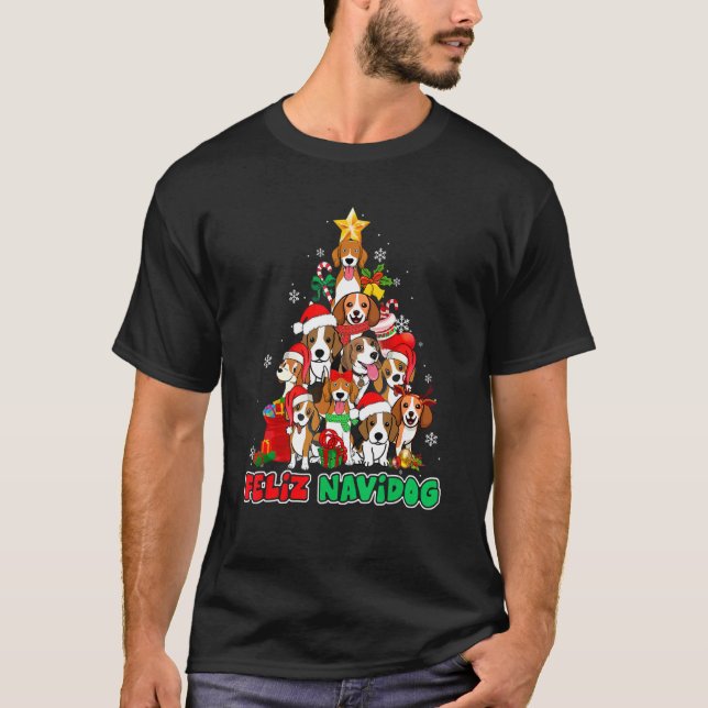 Feliz Navidog Feliz Navidad Christmas Beagle Dog T Shirt (Framsida)