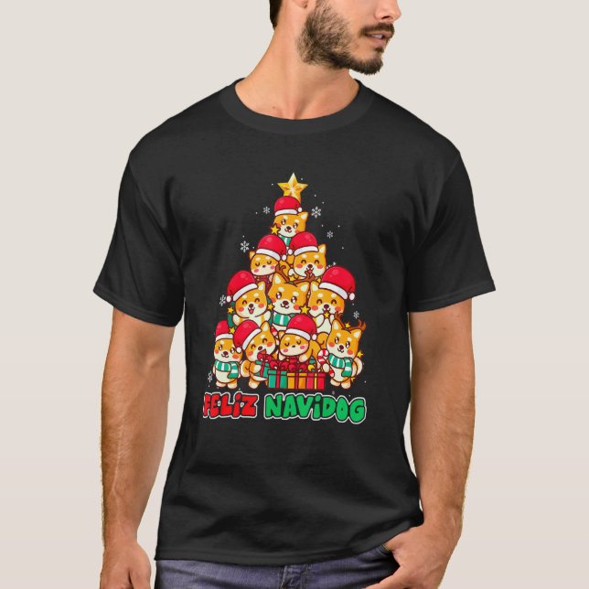 Feliz Navidog Feliz Navidad Christmas Welsh Corgi  T Shirt (Framsida)