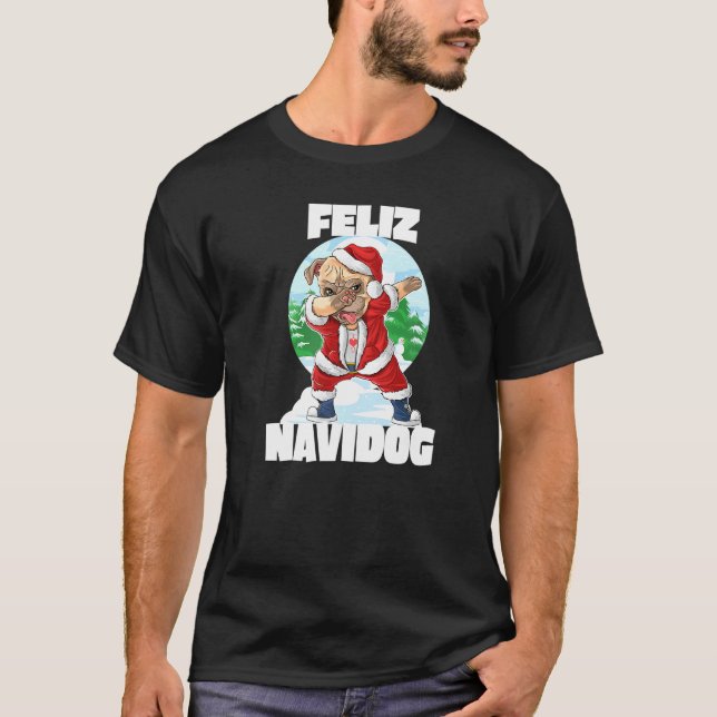 Feliz Navidog Funny Dabbing Pug Jultomten Kristus T Shirt (Framsida)