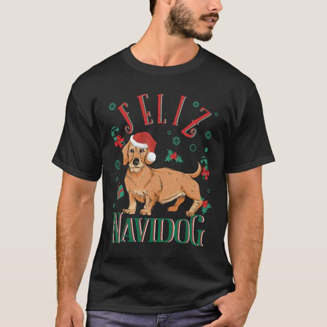 Feliz Navidog Funny Wirehved Dachshund Wiener Do T Shirt (Framsida)