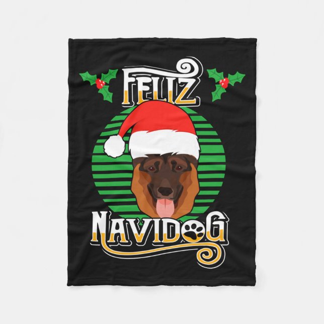 Feliz Navidog German Shepherd Dog Holiday Merry Ch Fleecefilt (Framsidan)