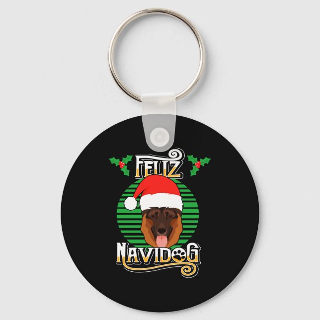 Feliz Navidog German Shepherd Dog Holiday Merry Ch Nyckelring (Framsida)
