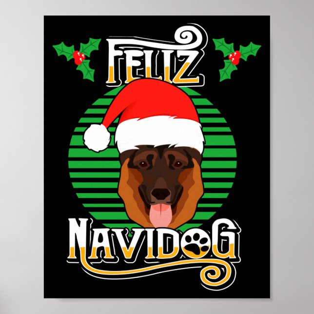 Feliz Navidog German Shepherd Dog Holiday Merry Ch Poster (Framsidan)