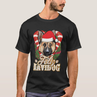 Feliz Navidog German Shepherd With Jultomten Hat T Shirt
