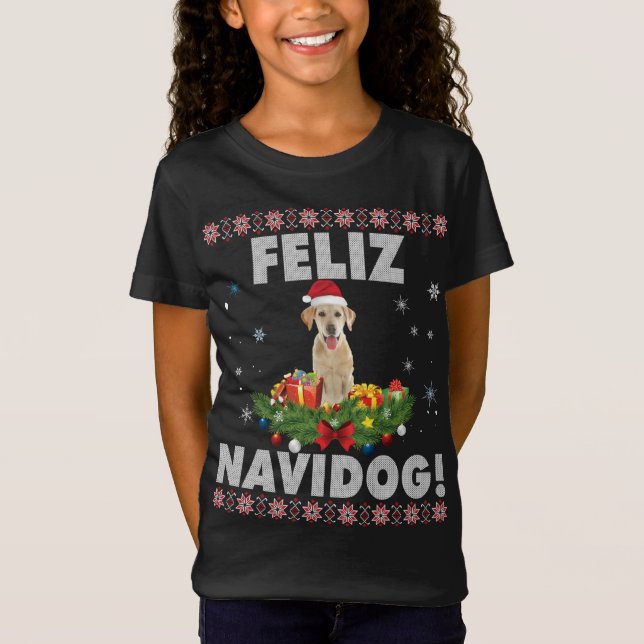 Feliz Navidog Labrador Retriever Hund Ugly Sweater T Shirt (Framsida)