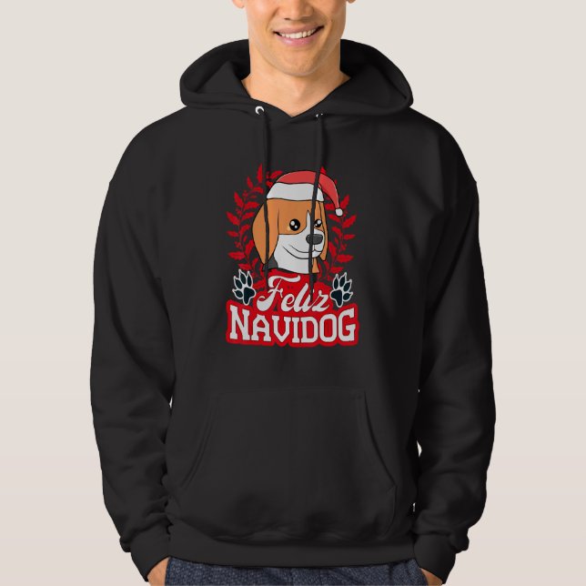 Feliz Navidog Navidad Beagle Santa Hat Merry Chris Hoodie (Framsida)