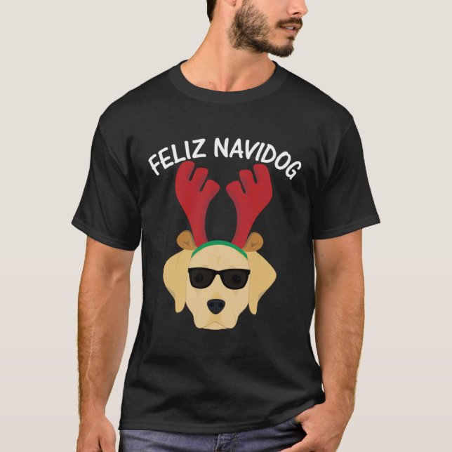 Feliz Navidog Navidad Labrador Retriever jul T Shirt (Framsida)