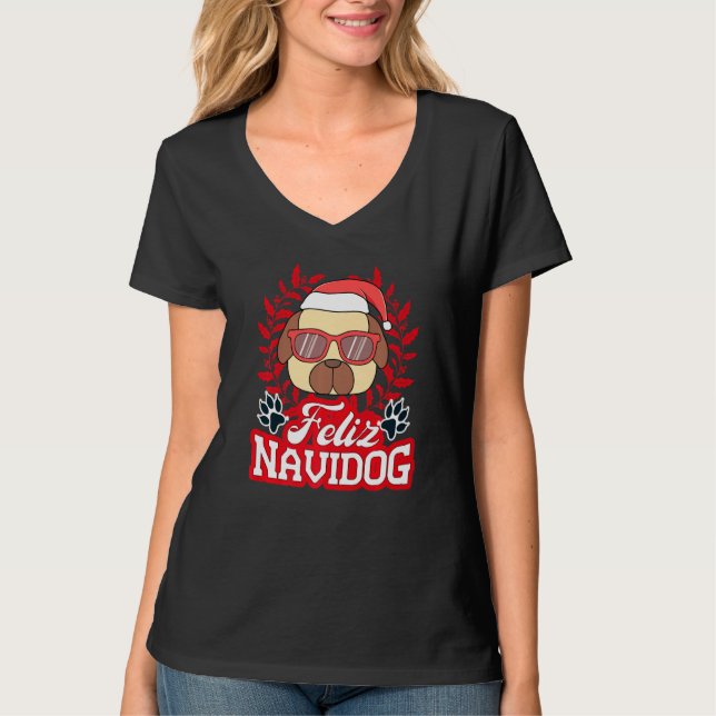 Feliz Navidog Navidad Pug Santa Hat Merry Christma T Shirt (Framsida)