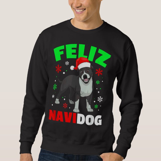 Feliz Navidog Pitbull Hund Ugly Julafton Sweater Lång Ärmad Tröja (Framsida)
