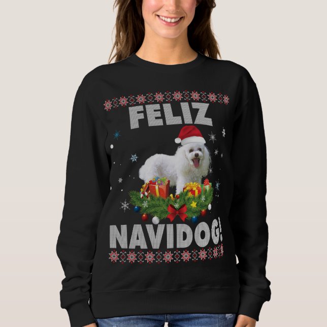 Feliz Navidog Pudel Hund Ugly Sweater jul Sa T Shirt (Framsida)