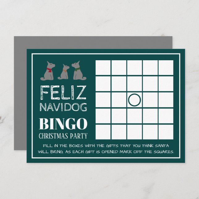 Feliz Navidog, spanska julen Party Bingo Inbjudningar (Fram/baksida)