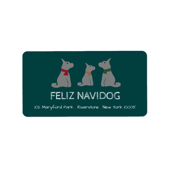 Feliz Navidog, spanska Stil-julen Adressetikett (Framsidan)