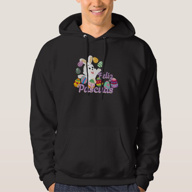 Feliz Pascuas Bunny Happy Easter Hoodie (Framsida)