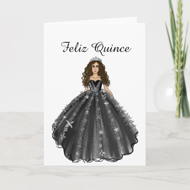 Feliz Quince Black Quinceañera Birthday Card  Kort (Framsida)