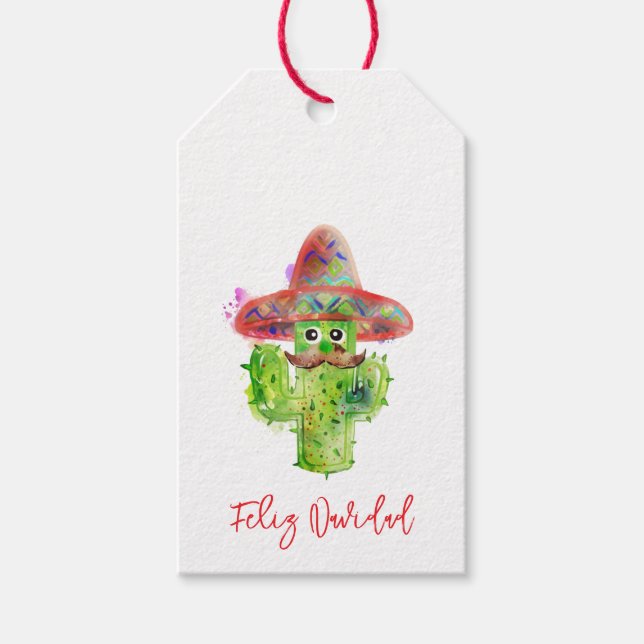 Felize Navidad Cactus Art Southwest-Roligten Presentetikett (Framsidan)