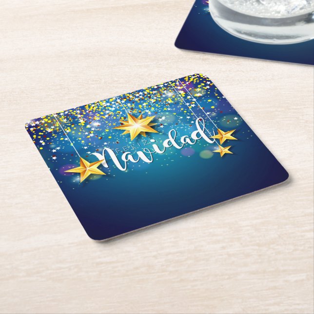 Felize Navidad Guld Stars jul Underlägg Papper Kvadrat (Vinklad)