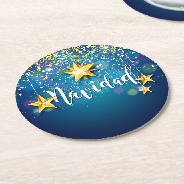 Felize Navidad Guld Stars jul Underlägg Papper Rund (Vinklad)