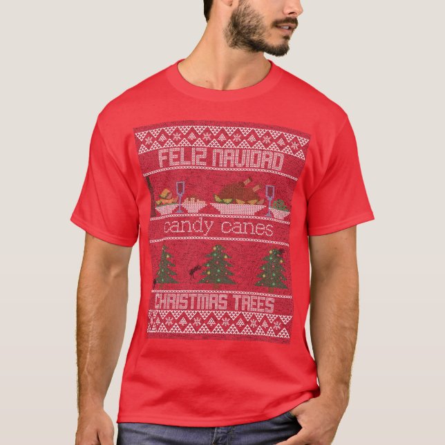 Feliznavidad polkagrisar och julgranar t shirt (Framsida)